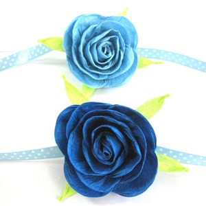 guest pin, corsage, navy Royal blue Bridesmaid bridal, boy Baby Shower, baptism sea beach wedding mother cuff bracelet crepe paper flower image 6