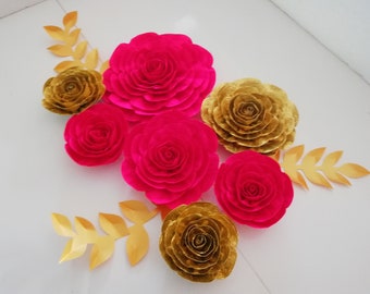 Large Paper Flower wall decor, Royal Red Gold black, sangeet Bridal Baby Shower Indian wedding party backdrop elena avalor Chinese New Year