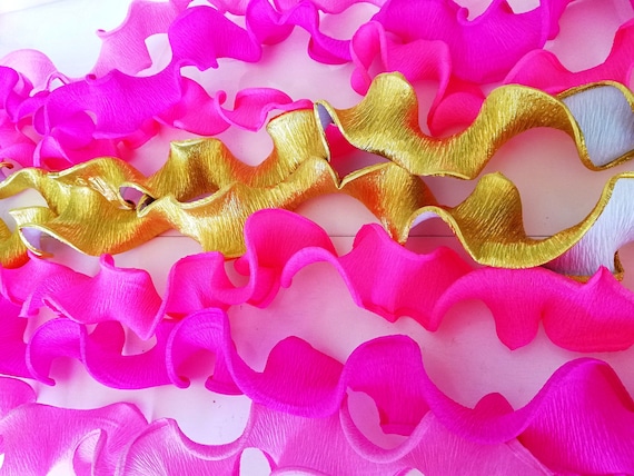 Pink Crepe Paper Streamers, Set of 5 Rolls of Pretty Pink and Gold