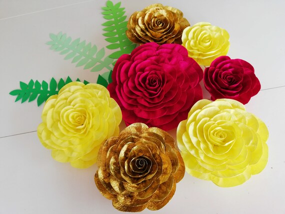 beauty and the beast wedding, Red Gold, large paper flowers wall decor, Birthday, baby shower, party backdrop, elena avalor, Princess Belle Il_570xn