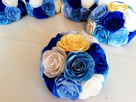 Centerpieces Table decor Blue Navy Turquoise Paper Flowers Boy Baby Shower Prince birthday wedding beach Party bridal baptism christening Il_570xn
