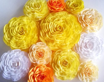 yellow white, Nursery Princes Belle, Beast Beauty large crepe paper flowers decor Wall, bridal wedding backdrop baptism, girl baby shower