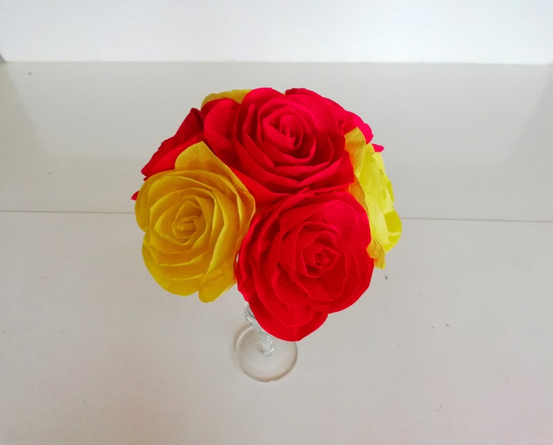 beauty and the beast wedding, Centerpieces, yellow red blue Paper flowers table decor bridal Shower Baby Shower Bouquet Belle Birthday Party image 8