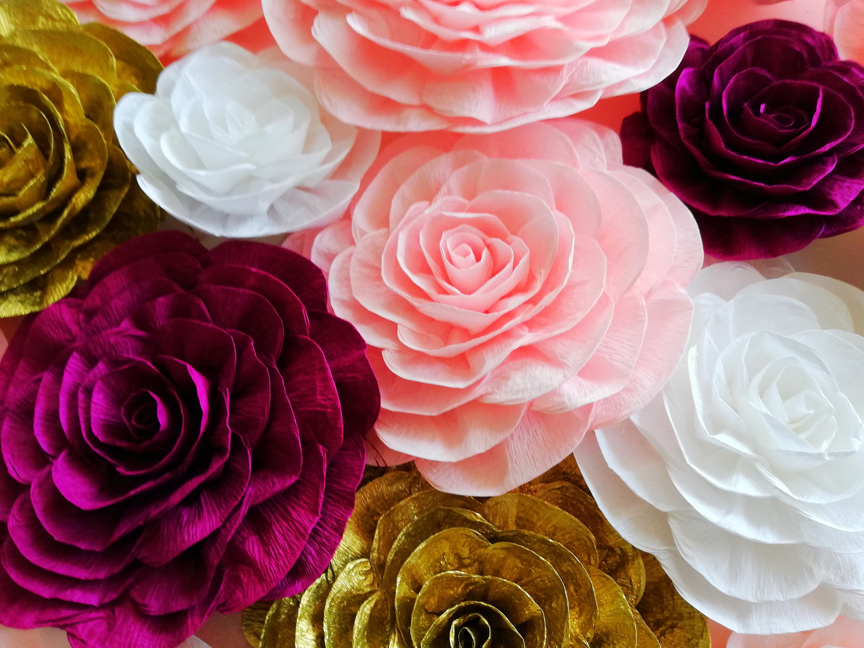 5pcs 8in 12in Orange Crepe Paper Flowers Paper Flower Decoration Handcrafted Flowers Party Wedding Backdrop Flower For Baby Showers Birthday Photo