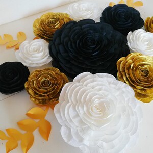 White black Gold, crepe paper flowers wall decor, large paper flowers roses, eid baby shower bridal, sweet 16 Gatsby, Gold Black Birthday image 9