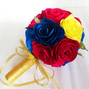 Matrimonio La Bella e la Bestia Bouquet da sposa damigella d'onore blu Royal red quinceanera bouquet rose, Bouquet di carta reale, bouquet di fiori nuziali