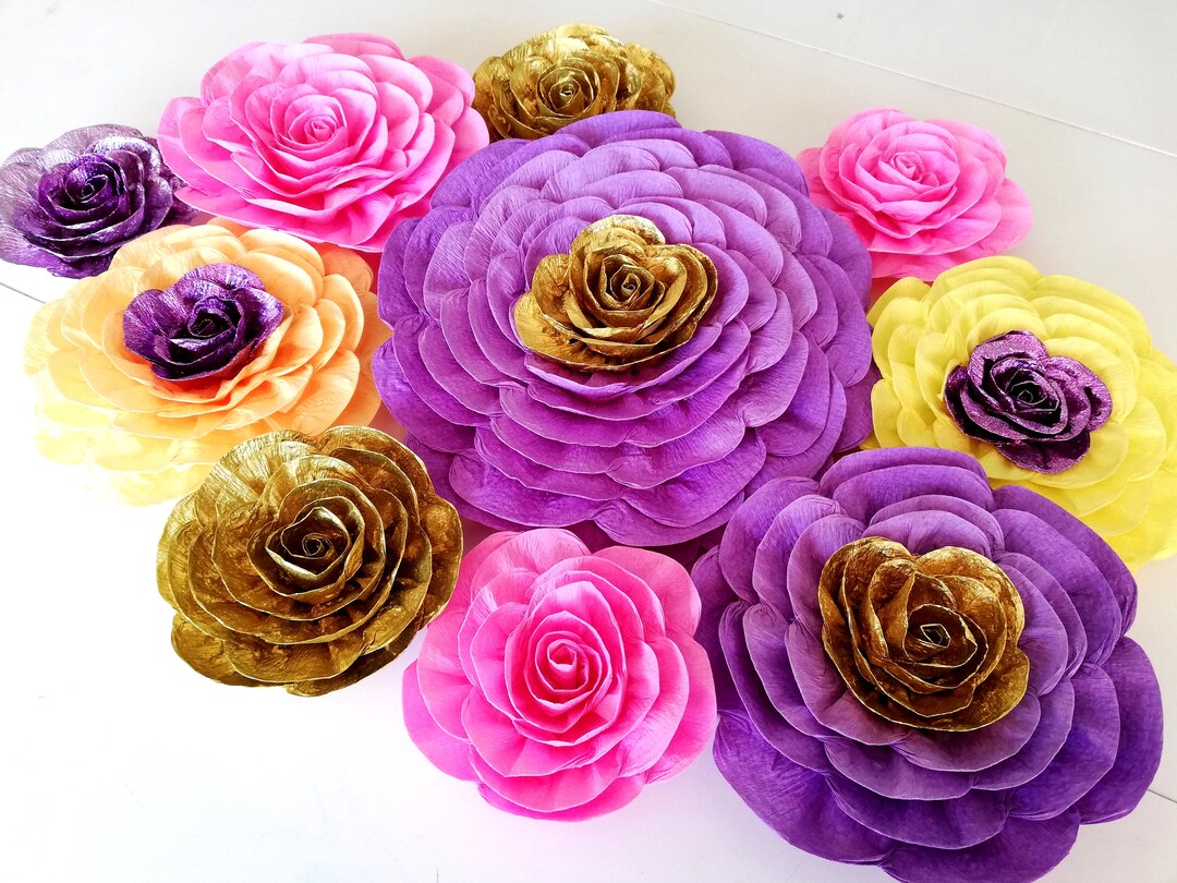 Purple Yellow Gold Paper Flowers Decor Mehndi Backdrop Baby Etsy