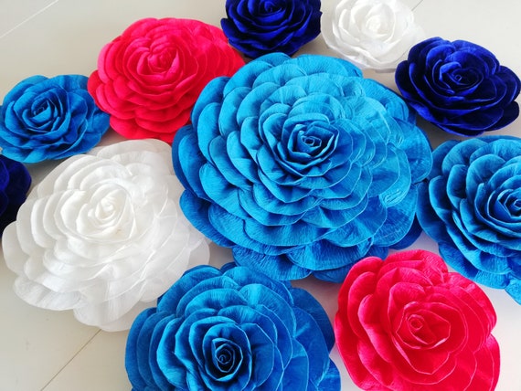 Navy blue large paper flowers Wall decor nautical beauty and the beast Wedding beach bridal boy baby shower backdrop birthday party baptism Il_570xn