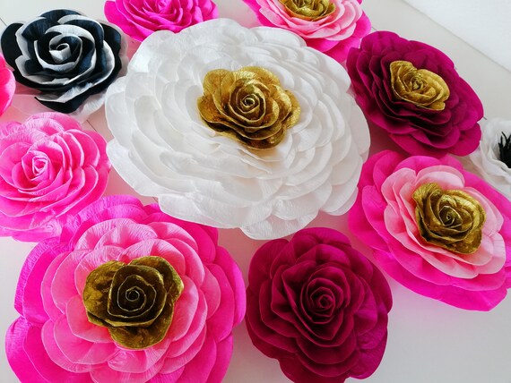 large paper flowers, Wall decor, Pink gold White black, Kate, victoria pink, spade, bridal shower baby giant backdrops sweet 16 bachelorette Il_570xn
