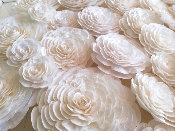 12 Large Paper Flowers Wall decor crepe any colors Wedding Photo backdrop communion baptism bridal baby shower flowers birthday party decor