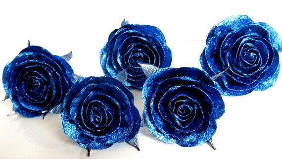 Royal Blue silver, crepe paper flower, wall decor, boy baby shower, baptism centerpiece, boy Backdrop bridal peacock wedding table decor Il_570xn