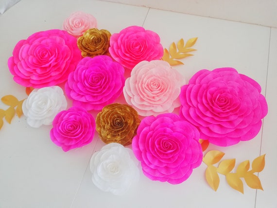 Pink gold black large Paper Flowers Wall Decor Nursery Girl, kate bridal Shower, wedding Backdrop arch, Baby Shower Decorations Party decor Il_570xn