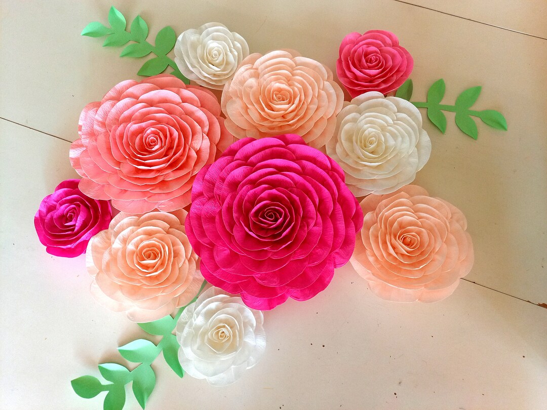 Flores De Papel Crepe Para Decoración - Lote De 10 - Rosa Pálido - Para Bodas Y Fiestas