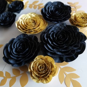 White black Gold, crepe paper flowers wall decor, large paper flowers roses, eid baby shower bridal, sweet 16 Gatsby, Gold Black Birthday image 7