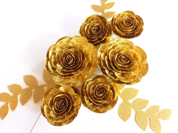 Gold large paper flowers wall decoration, backdrop baby shower, bridal shower Wedding Paris Gatsby anniversary Graduation prom gold Birthday Il_570xn