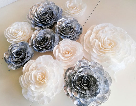 10 Large Paper Flowers any colors Wedding decor Wall baptism backdrop crepe communion bridal baby shower arch flowers birthday party decor Il_570xn
