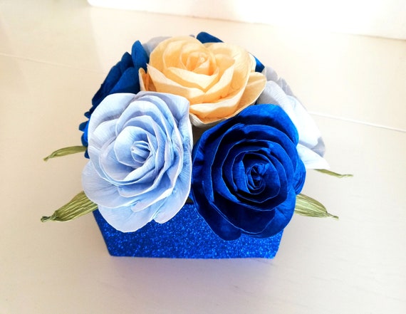 Centerpieces Blue Boy Navy Turquoise, Paper Flowers Table decor, Prince birthday, wedding beach Party bridal Baby Shower baptism christening Il_570xn