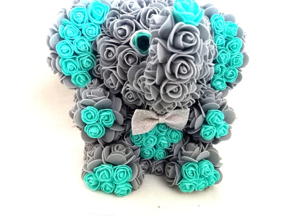 Rose Bear elephant Flower, elephant boy Baby shower Chevron Mint Grey Girl, Gift for girlfriend, Gift for Teen Birthday quinceanera elephant Il_570xn