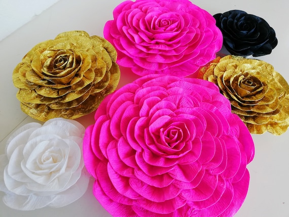 pink Gold black, large paper flowers, Wall decor, prom Graduation Backdrop, 16 girl Birthday Baby barbie bridal shower kate Party decoration Il_570xn