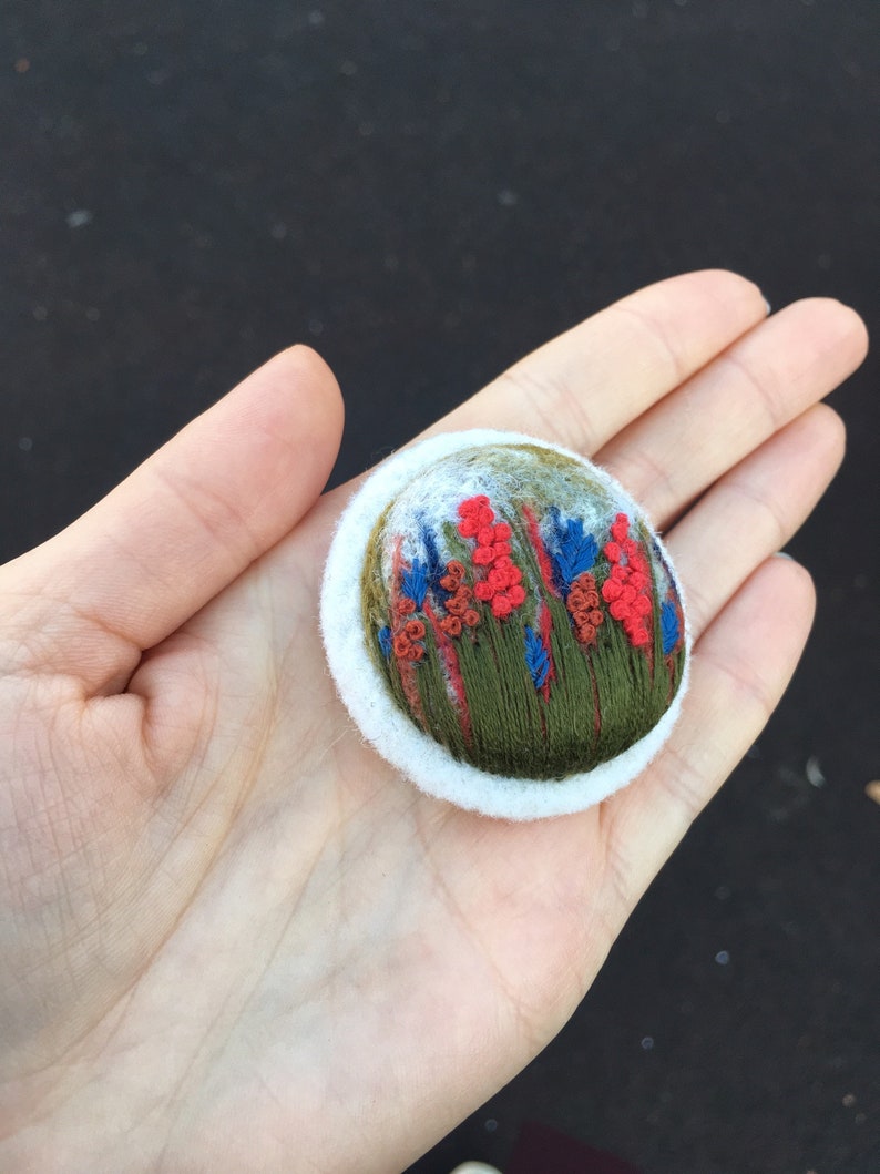 Felted flower brooch embroidered BROOCH felt brooch Tiny embroidery painting