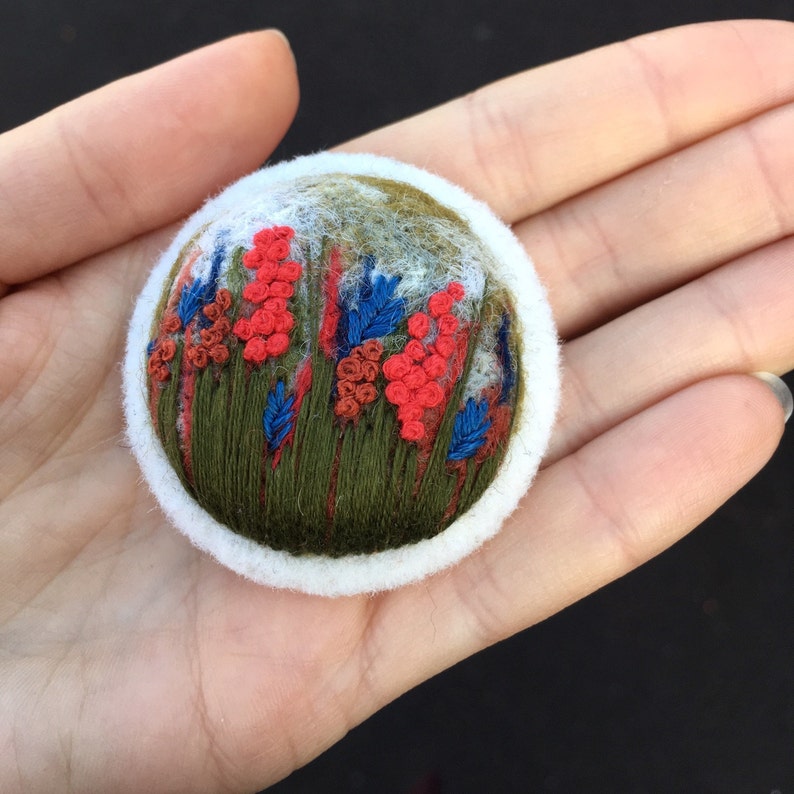 Felted flower brooch embroidered BROOCH felt brooch Tiny embroidery painting