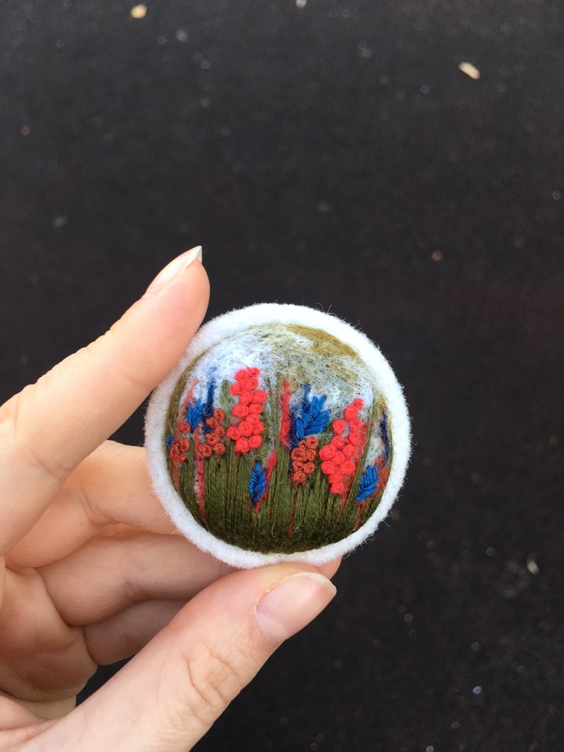 Felted flower brooch embroidered BROOCH felt brooch Tiny embroidery painting