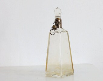 Antike Glaskaraffe geschliffenes Glas Silberstöpsel mit Schloß und Schlüssel Vintage Decanter Karaffe ca 1900