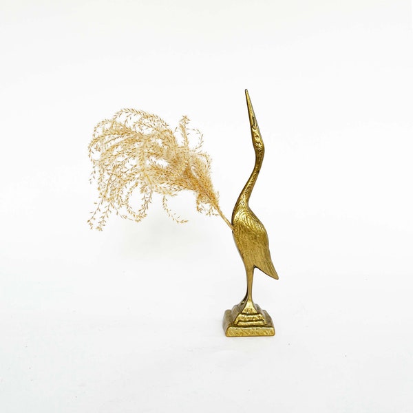 Mid-Century Brass Crane Vase Sculpture 1960s Modernist Figurine