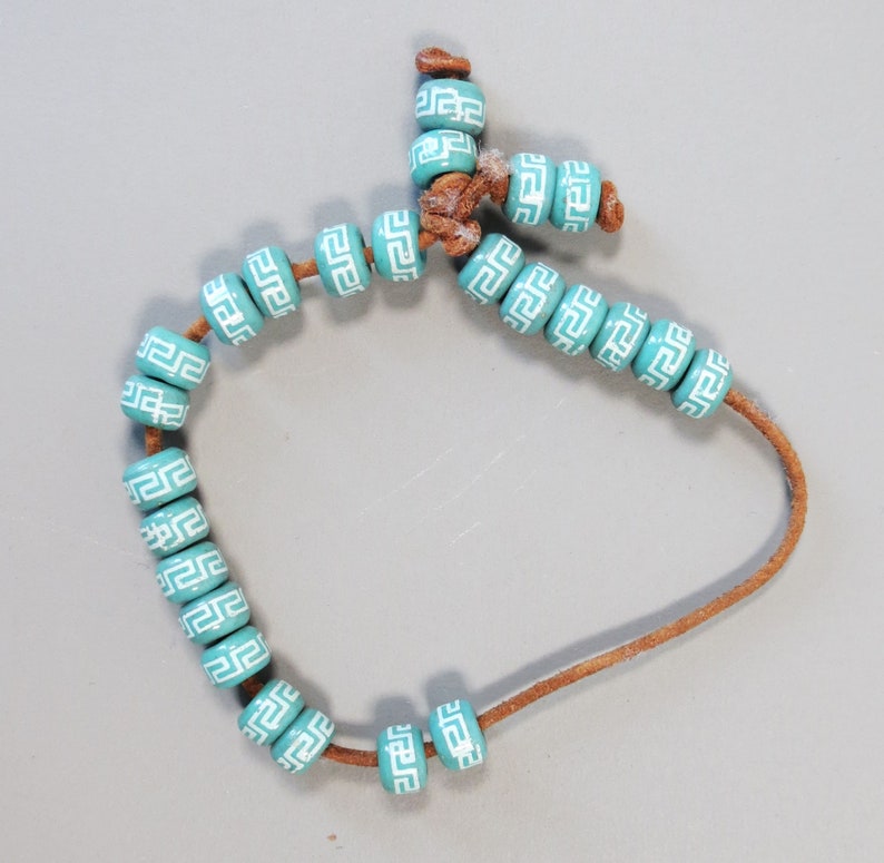 Cool 1980s Bracelet on Leather Band Turquoise Handmade Beads Loose Ceramic Beads
