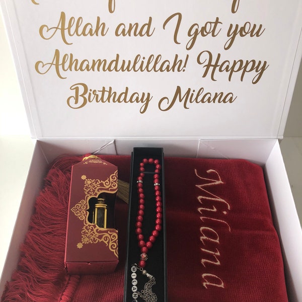 Muslim gift set | name Prayer rug | Hadj set Umrah | Ramadan gift | | Handmade gift | Name gift |  gift | Nikah gift | Handmade | Tasbih |