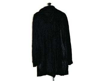 1980s Black Opera Coat with Marabou Feather Trim Elegant Lightweight Evening Overcoat 1822 UK Size 1416 US