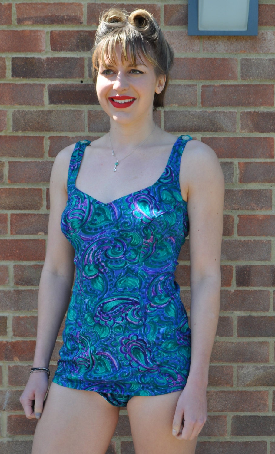 1950's Blue Swimsuit // Vbacked Swimming Costume // Etsy