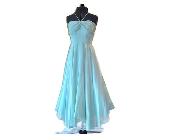 1950's Blue Halterneck Dress // Full Skirted Aqua