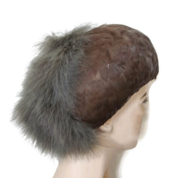 1950's 60's Brown Feather Hat // Feather Cap // Vi