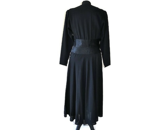 Black 1930's Crepe Dress // 30's black wool dress