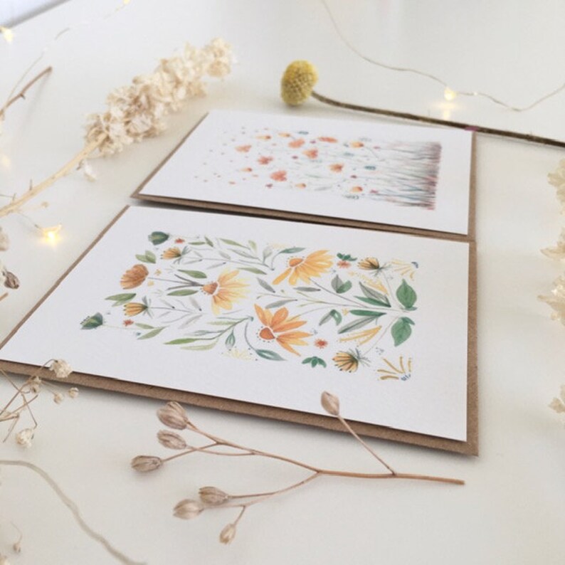 botanical illustration mini postcards Arts /& Crafts inspired notelets floral letter set