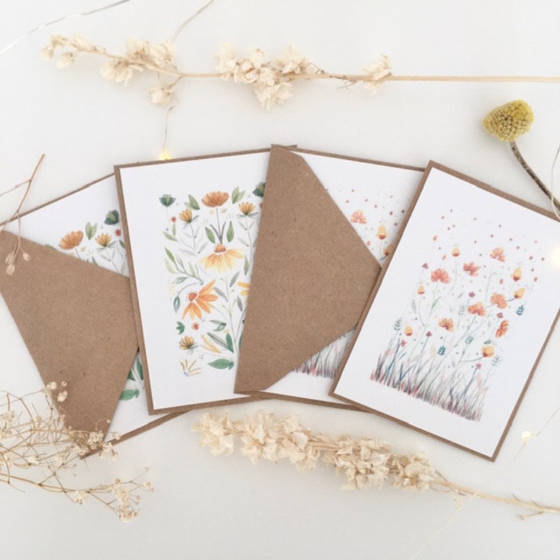 botanical illustration mini postcards Arts /& Crafts inspired notelets floral letter set