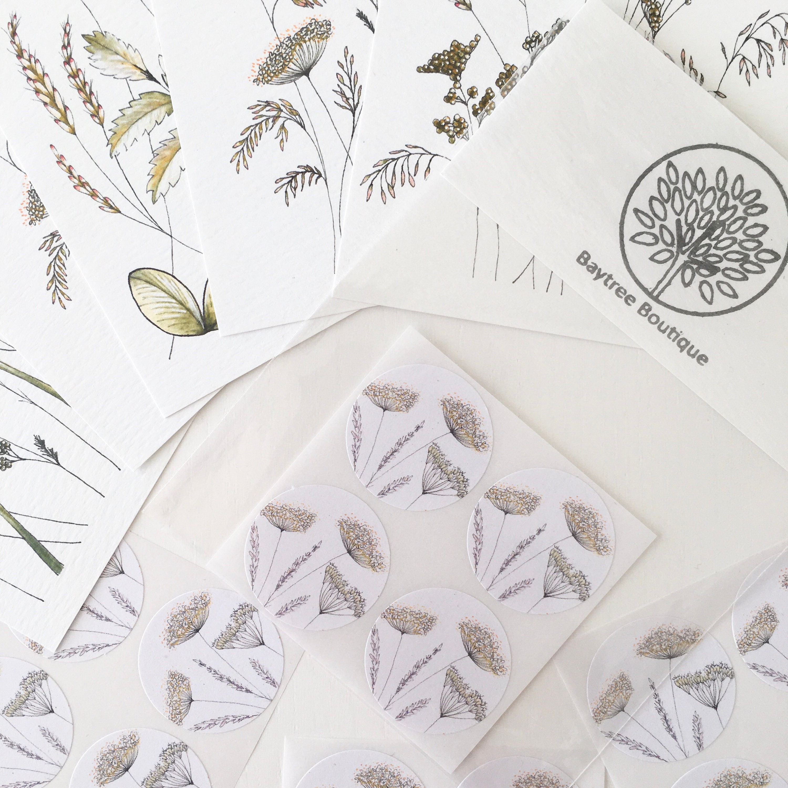 Round grasses stickers floral sticker pack envelope seals Etsy