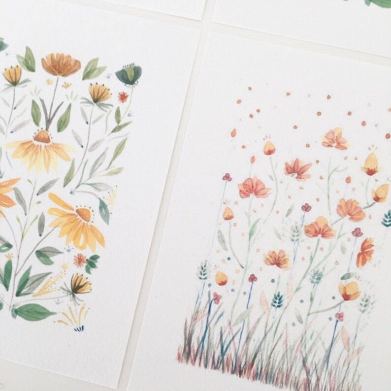 botanical illustration mini postcards Arts /& Crafts inspired notelets floral letter set