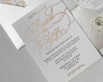 CUALQUIER COLOR: Lámina de oro 1 color Letterpress Marfil invitación boda promoción especial