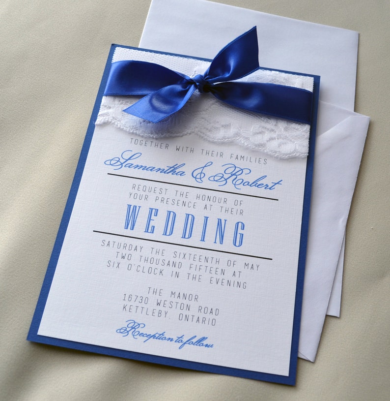 Royal Blue Wedding Invitation White and Royal Blue Etsy