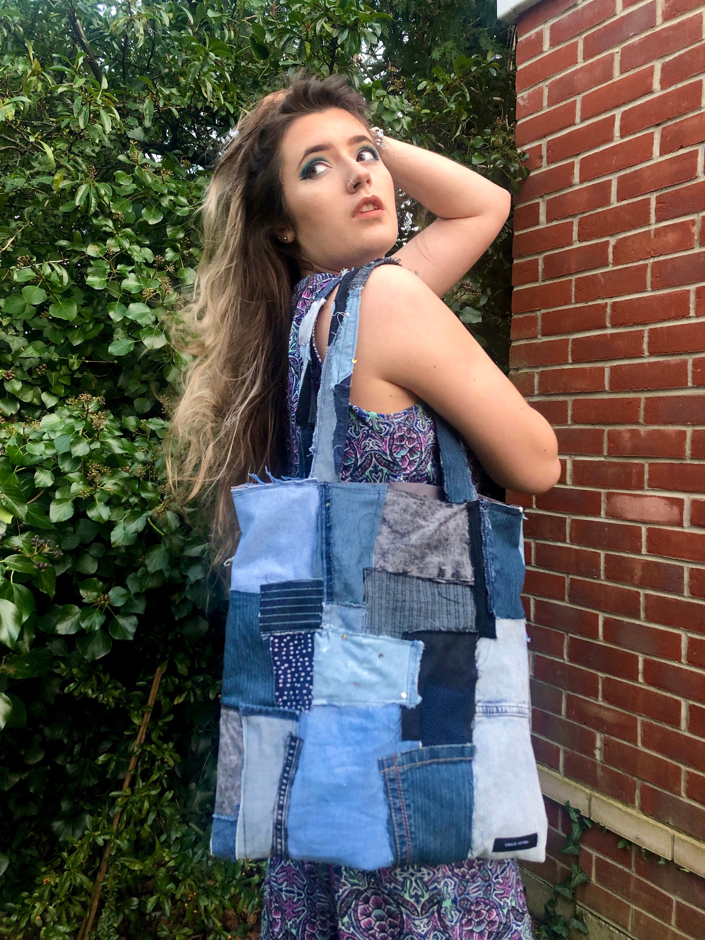 Patchwork Denim Tote Bag - Etsy Patchwork Denim Tote Bag - Etsy