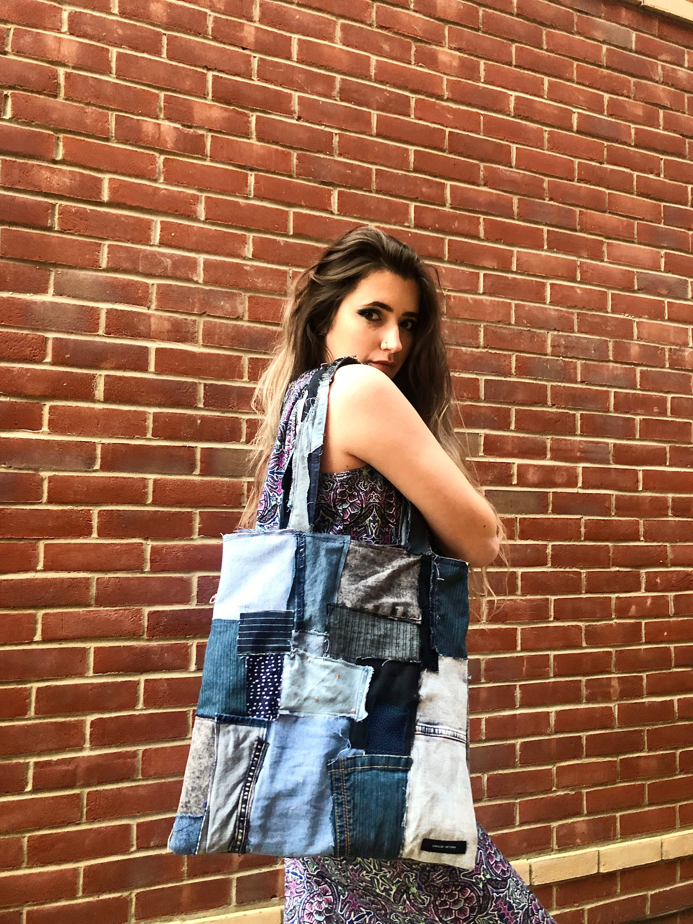 Patchwork Denim Tote Bag - Etsy Canada Patchwork Denim Tote Bag - Etsy Canada