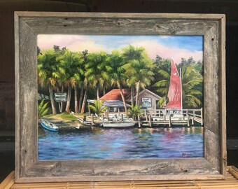 Original 18 X 24 Oil Painting by Buddy Brown / Honest Johns Bait and Tackle / Old Melbourne Beach, Florida