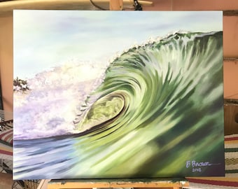 Hand Textured Canvas Giclee Reproduction  of Green Florida Tropical Wave 24" X 30"   from original oil painting by Buddy Brown