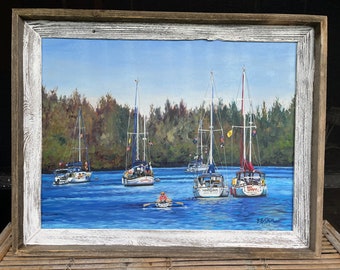 18 X 24 Hand Textured Canvas Giclee by Buddy Brown / of the Vero Beach Boat Anchorage unframed