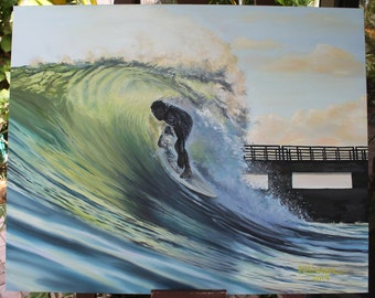 Sebastian Inlet Surfing, Hand Textured Canvas Giclee