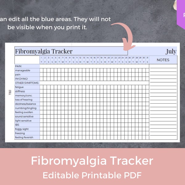 EDITABLE Fibromyalgia Tracker, Chronic Pain Tracker, track your symptoms. | Minimalistic Editable Printable planner PDF in POCKET size