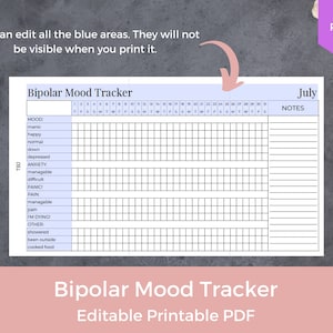 EDITABLE Monthly Bipolar Mood Tracker, Mental Health Tracker, Anxiety ...