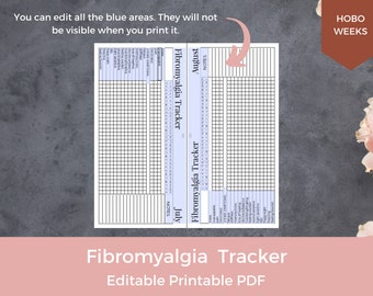 EDITABLE Fibromyalgia Tracker, Chronic Pain Tracker, track your symptoms. | Minimalistic Editable Printable planner PDF in Hobonichi Weeks